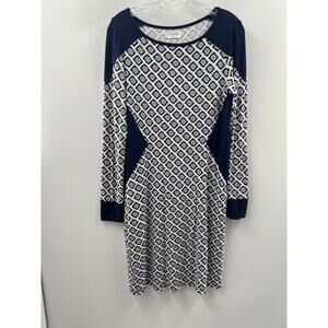 Mott 50 Women’s Long Sleeve Pullover Knit Dress Navy Blue & White UPF 50 Large